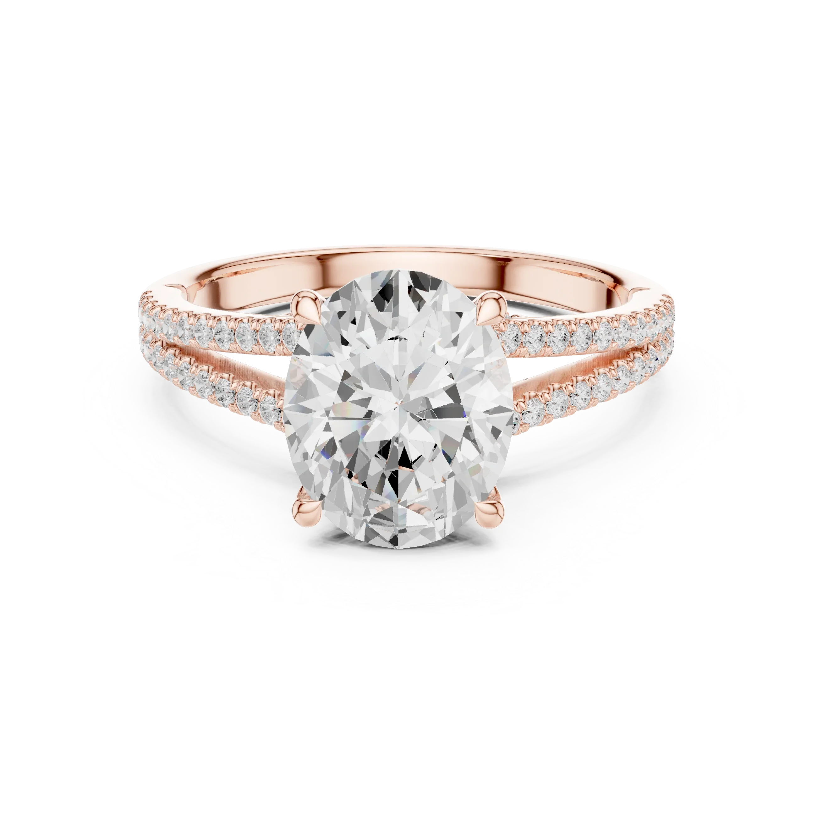2.91 CTW Oval Cut Lab Diamond Split Pavé Shank Engagement Ring in 10K Gold