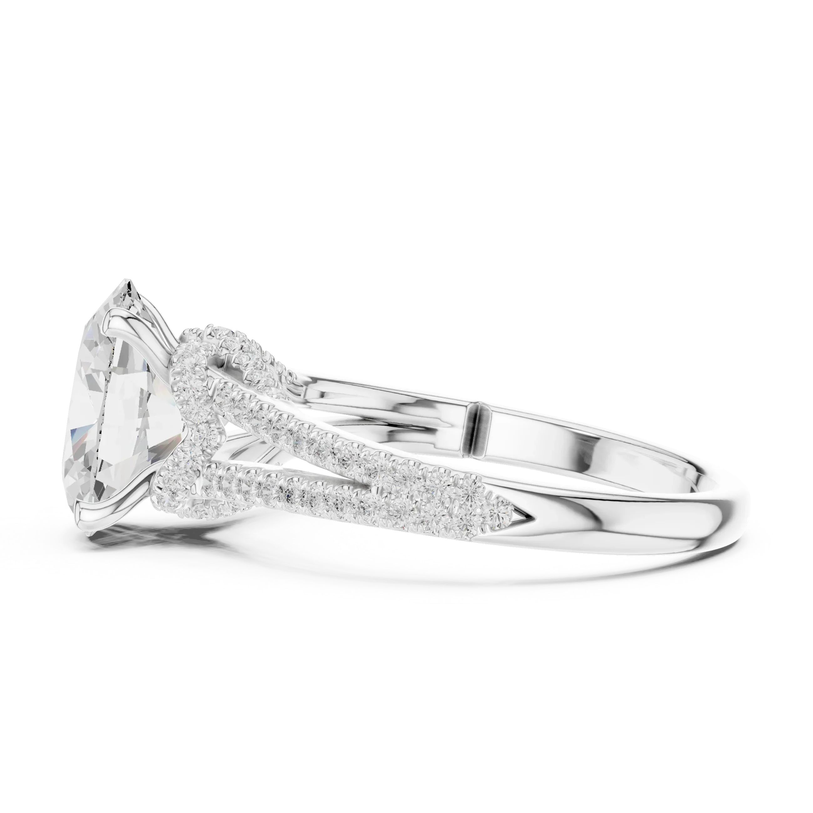 2.91 CTW Oval Cut Lab Diamond Split Pavé Shank Engagement Ring in 10K Gold