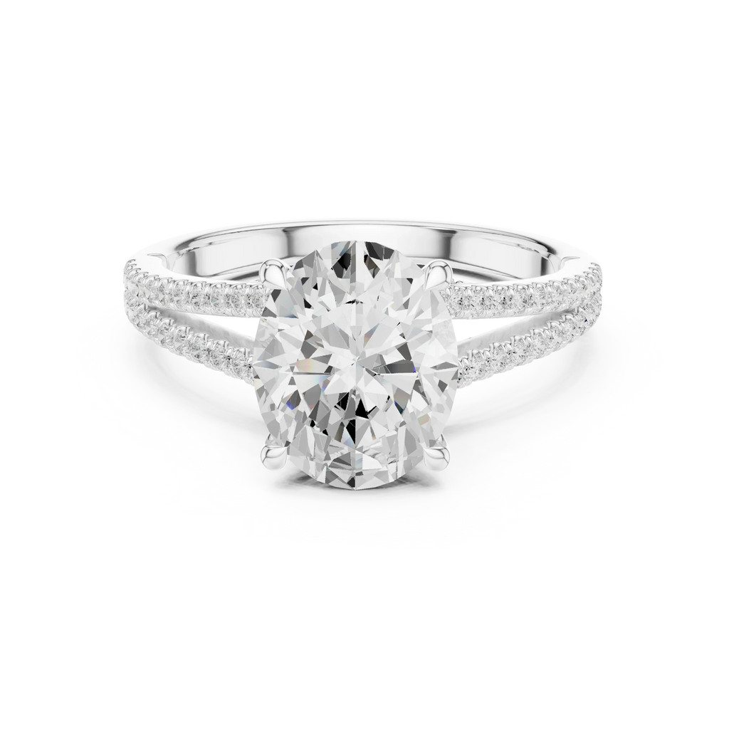 2.91 CTW Oval Cut Lab Diamond Split Pavé Shank Engagement Ring in 10K Gold