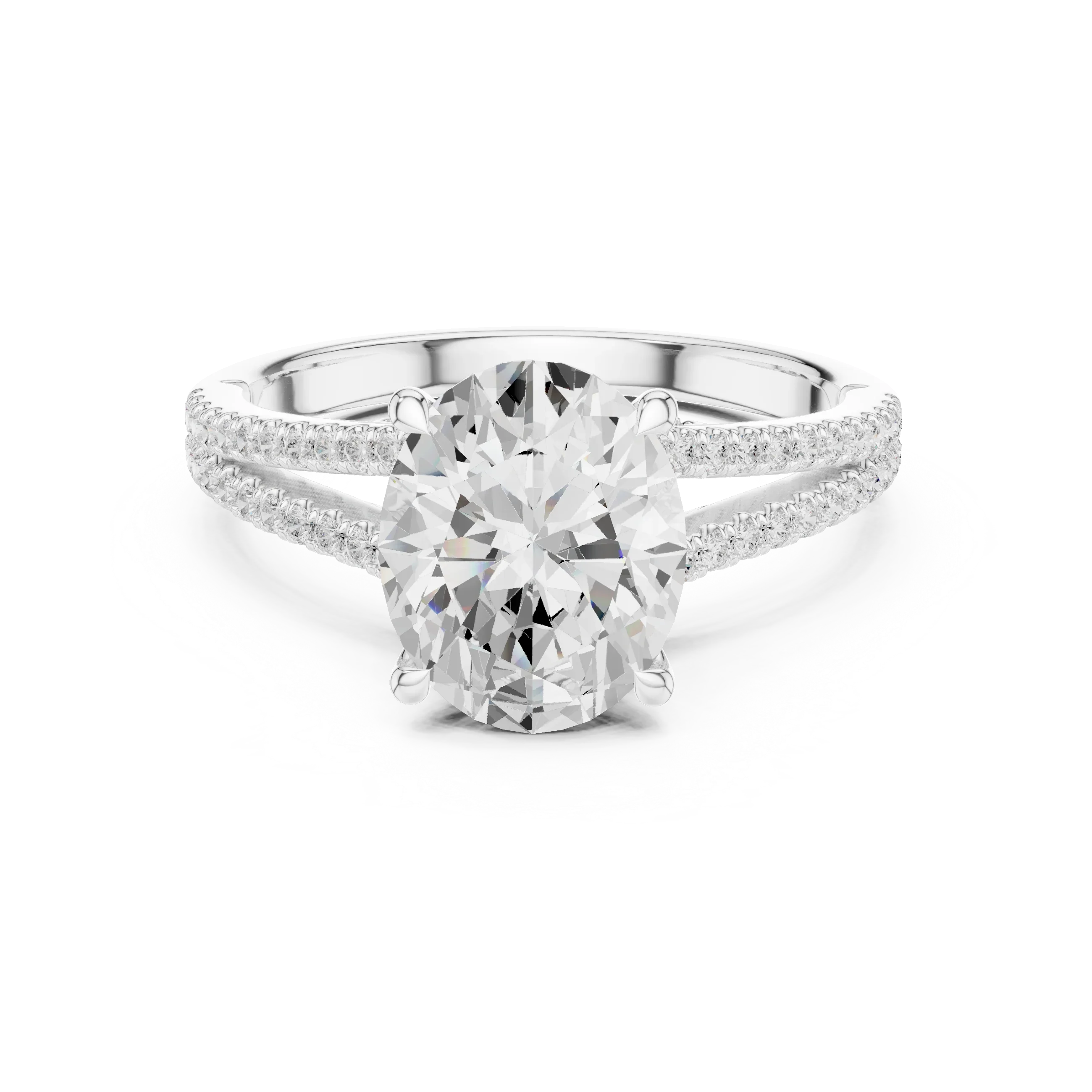 2.91 CTW Oval Cut Lab Diamond Split Pavé Shank Engagement Ring in 10K Gold