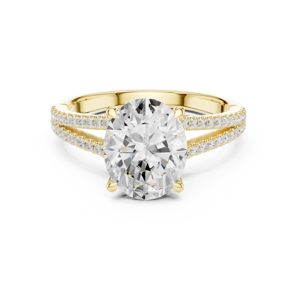 2.91 CTW Oval Cut Lab Diamond Split Pavé Shank Engagement Ring in 10K Gold