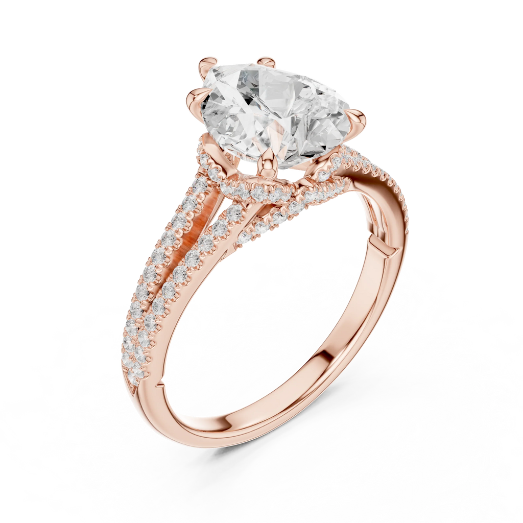 2.91 CTW Pear Cut Lab Diamond Split Pavé Shank Engagement Ring in 10K Gold