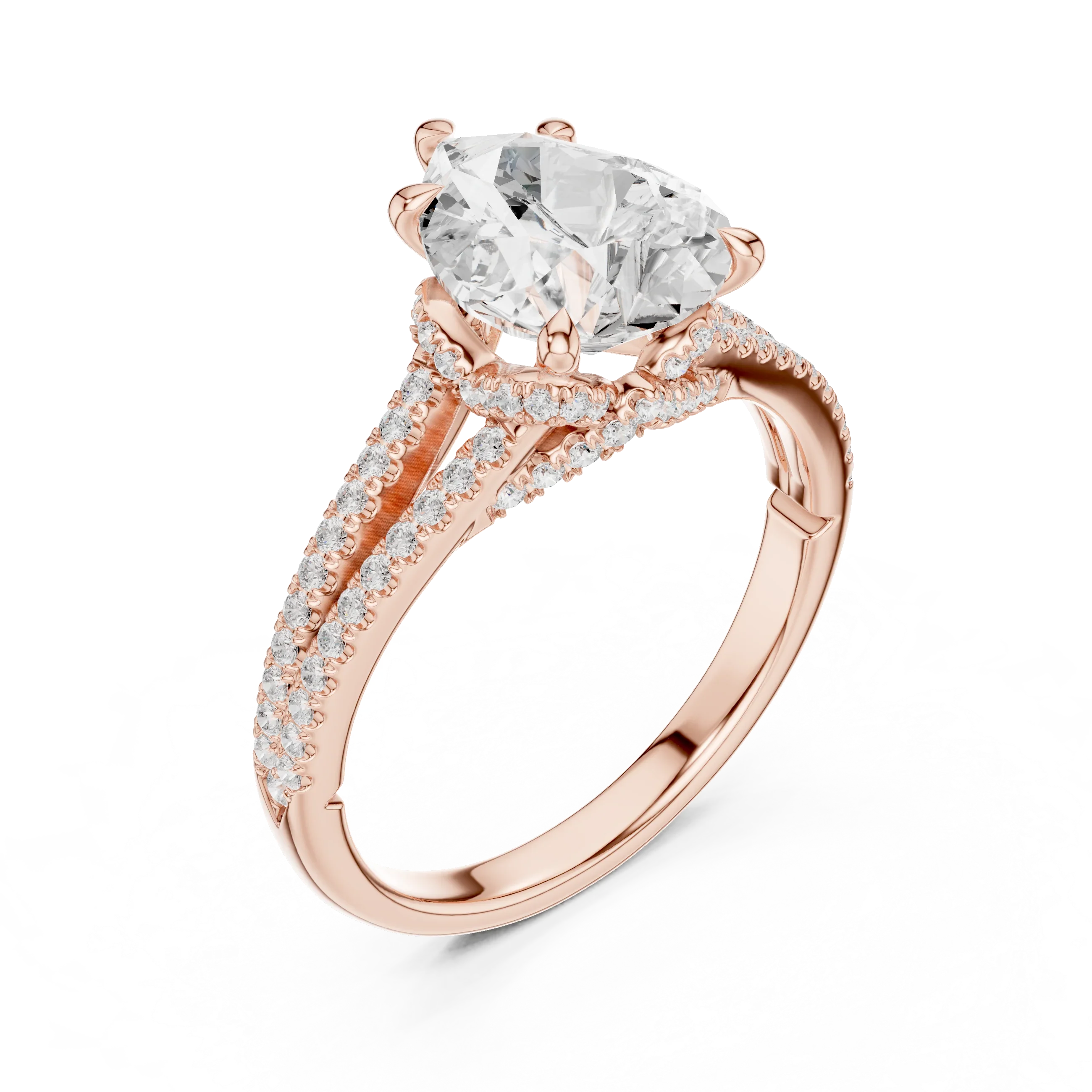 2.91 CTW Pear Cut Lab Diamond Split Pavé Shank Engagement Ring in 10K Gold