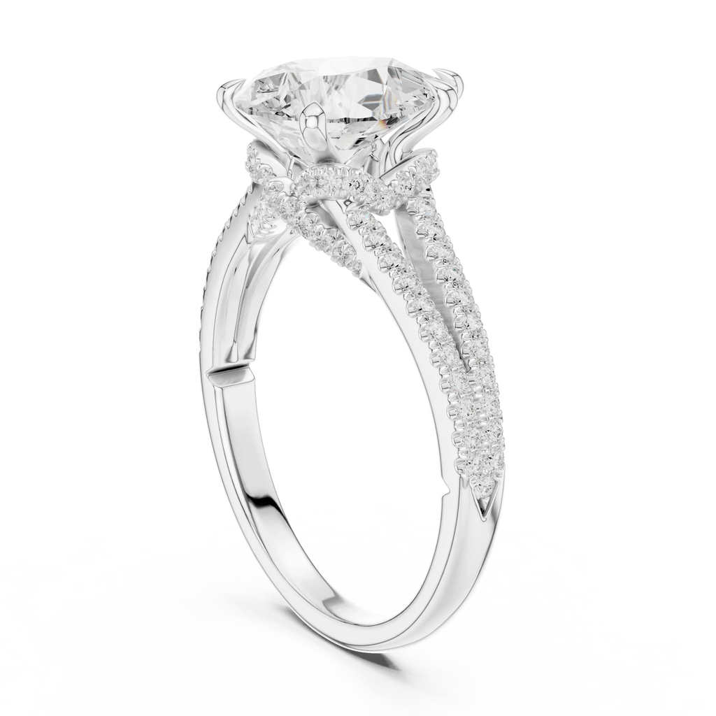 2.91 CTW Pear Cut Lab Diamond Split Pavé Shank Engagement Ring in 10K Gold