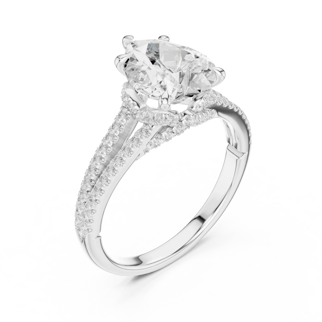 2.91 CTW Pear Cut Lab Diamond Split Pavé Shank Engagement Ring in 10K Gold