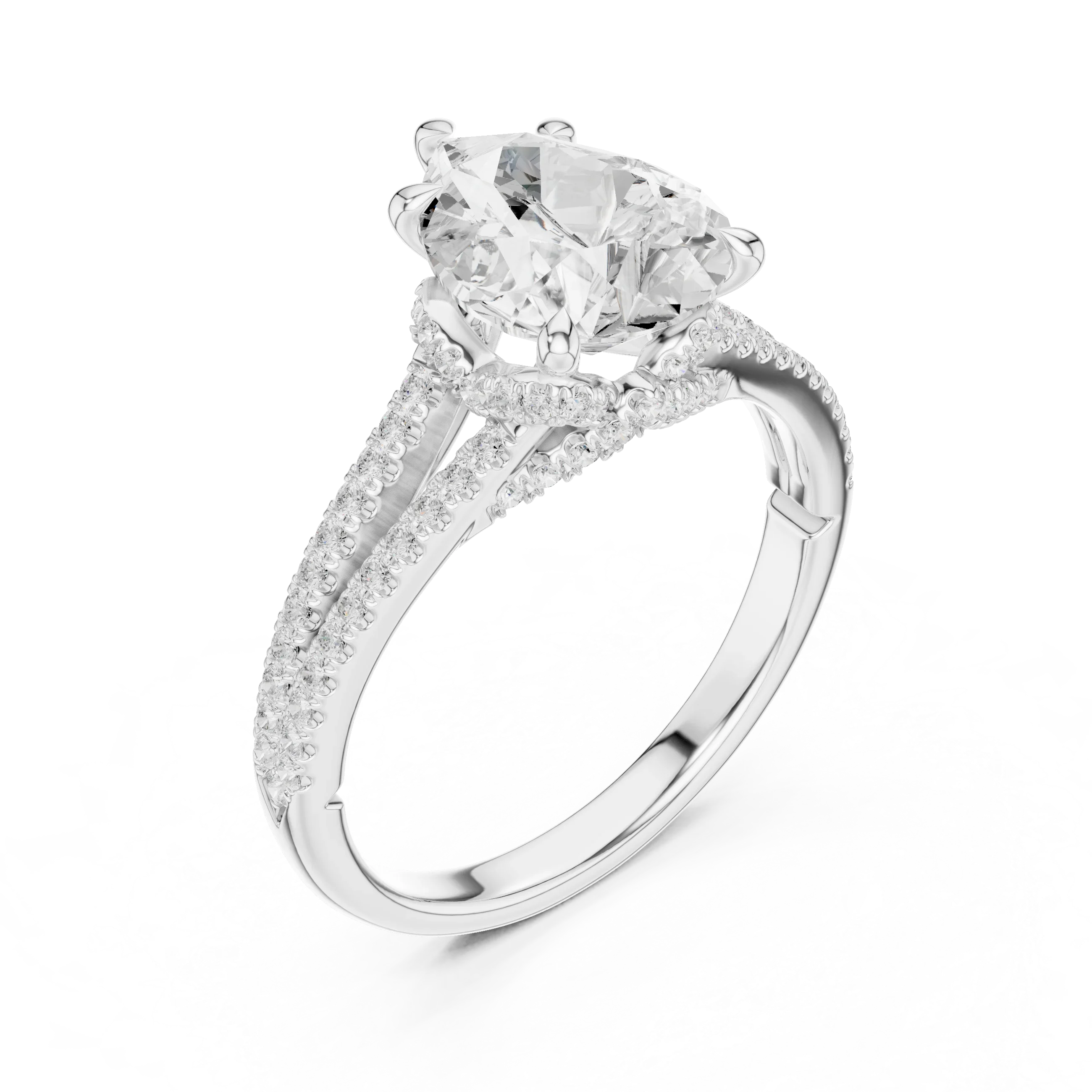 2.91 CTW Pear Cut Lab Diamond Split Pavé Shank Engagement Ring in 10K Gold