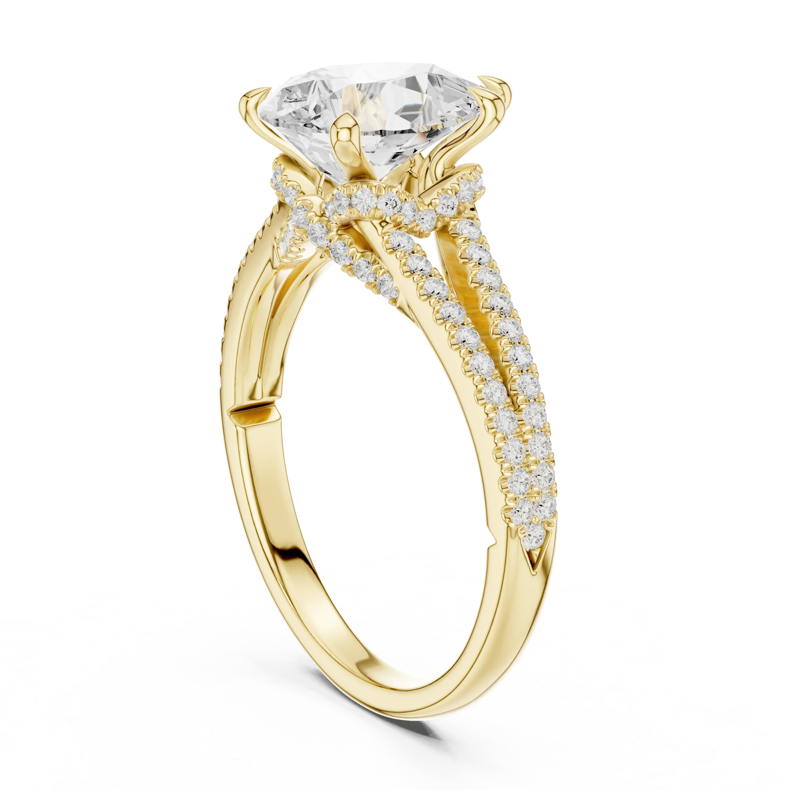 2.91 CTW Pear Cut Lab Diamond Split Pavé Shank Engagement Ring in 10K Gold