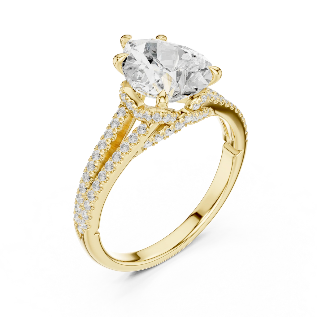 2.91 CTW Pear Cut Lab Diamond Split Pavé Shank Engagement Ring in 10K Gold