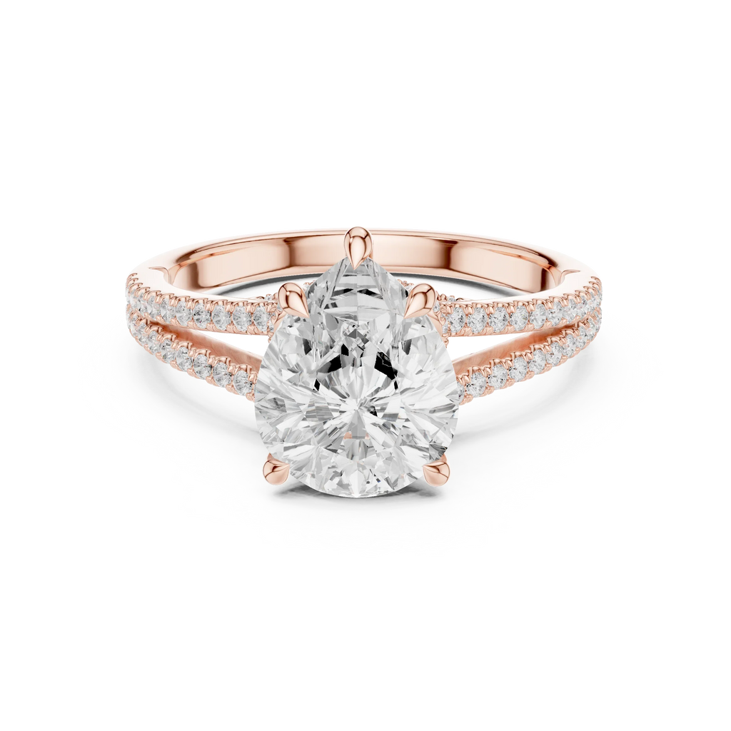 2.91 CTW Pear Cut Lab Diamond Split Pavé Shank Engagement Ring in 10K Gold