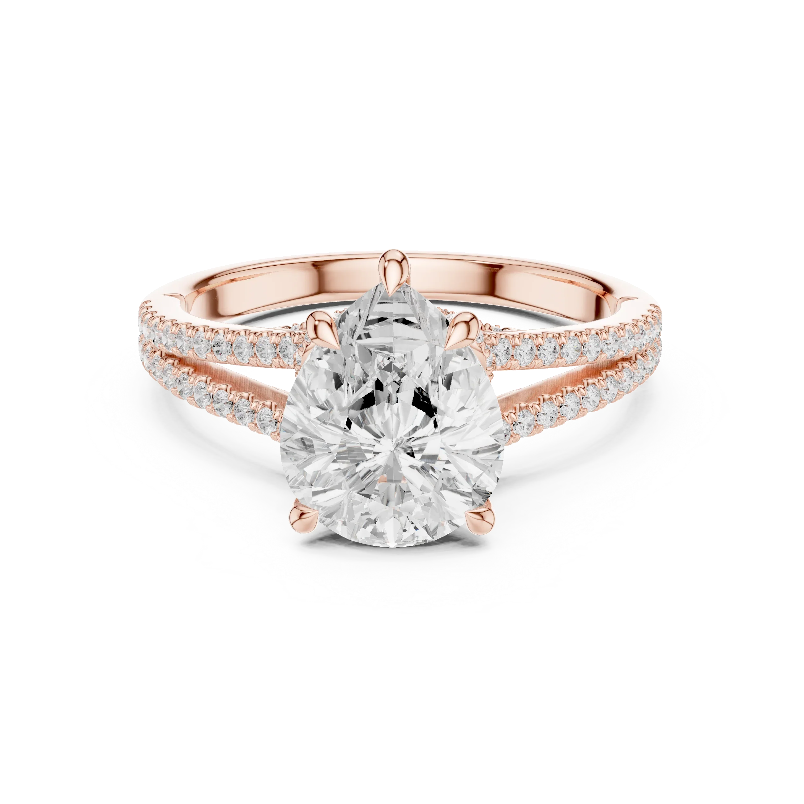 2.91 CTW Pear Cut Lab Diamond Split Pavé Shank Engagement Ring in 10K Gold