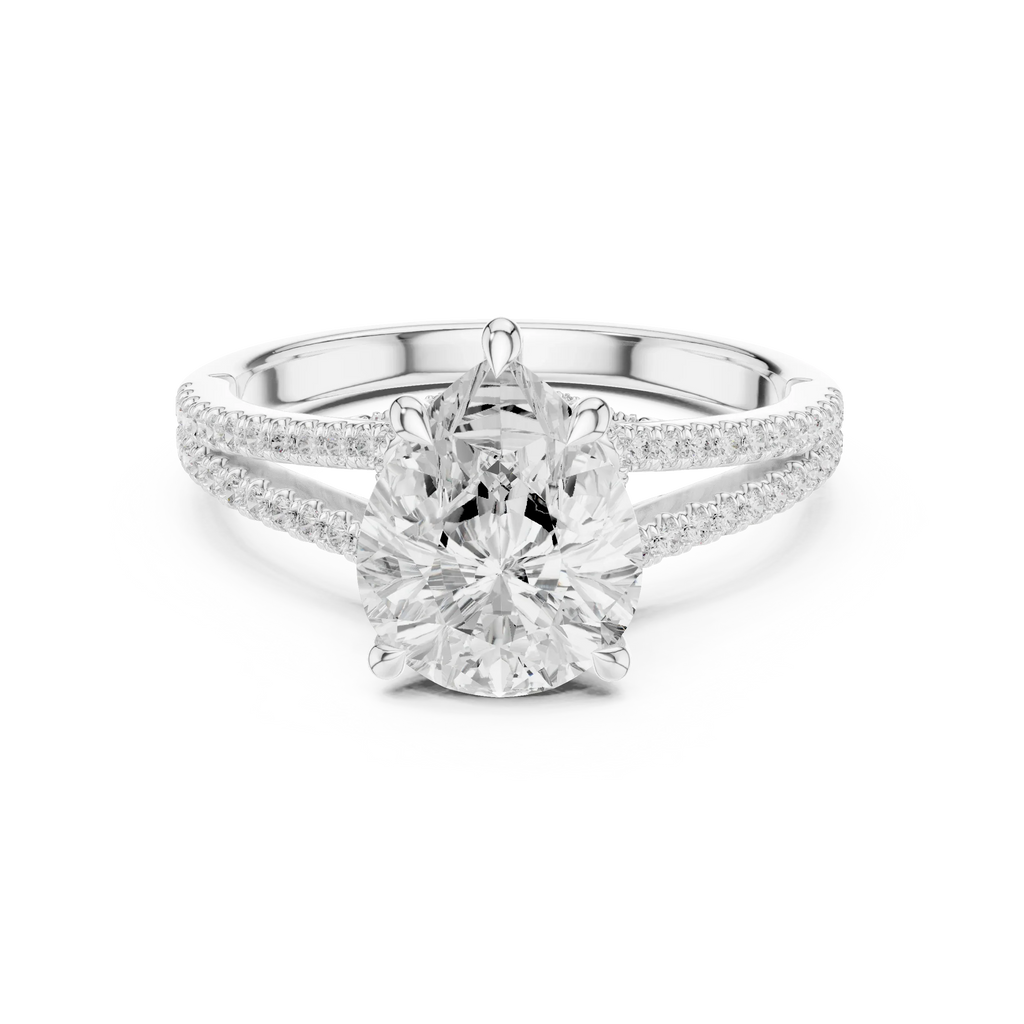 2.91 CTW Pear Cut Lab Diamond Split Pavé Shank Engagement Ring in 10K Gold