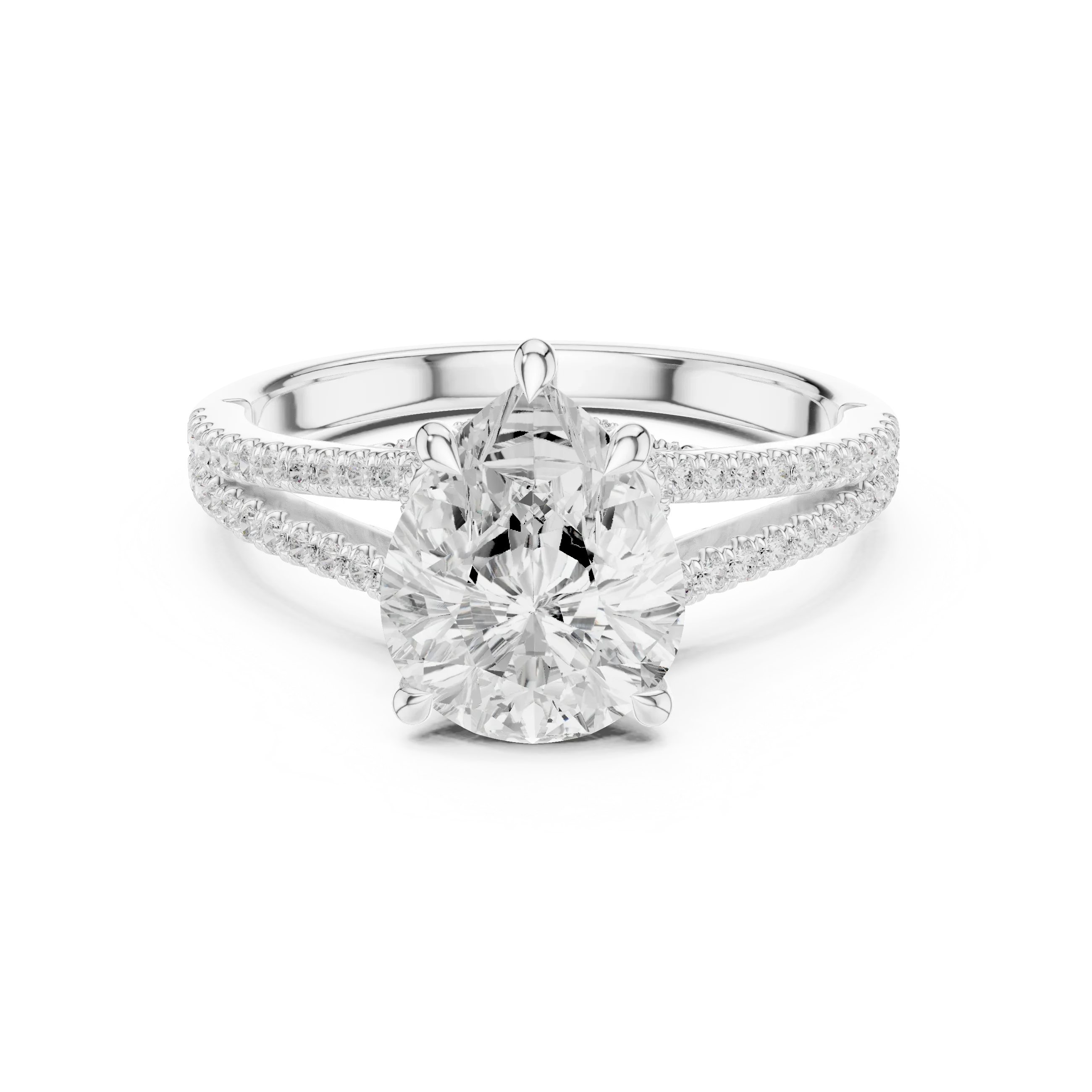 2.91 CTW Pear Cut Lab Diamond Split Pavé Shank Engagement Ring in 10K Gold