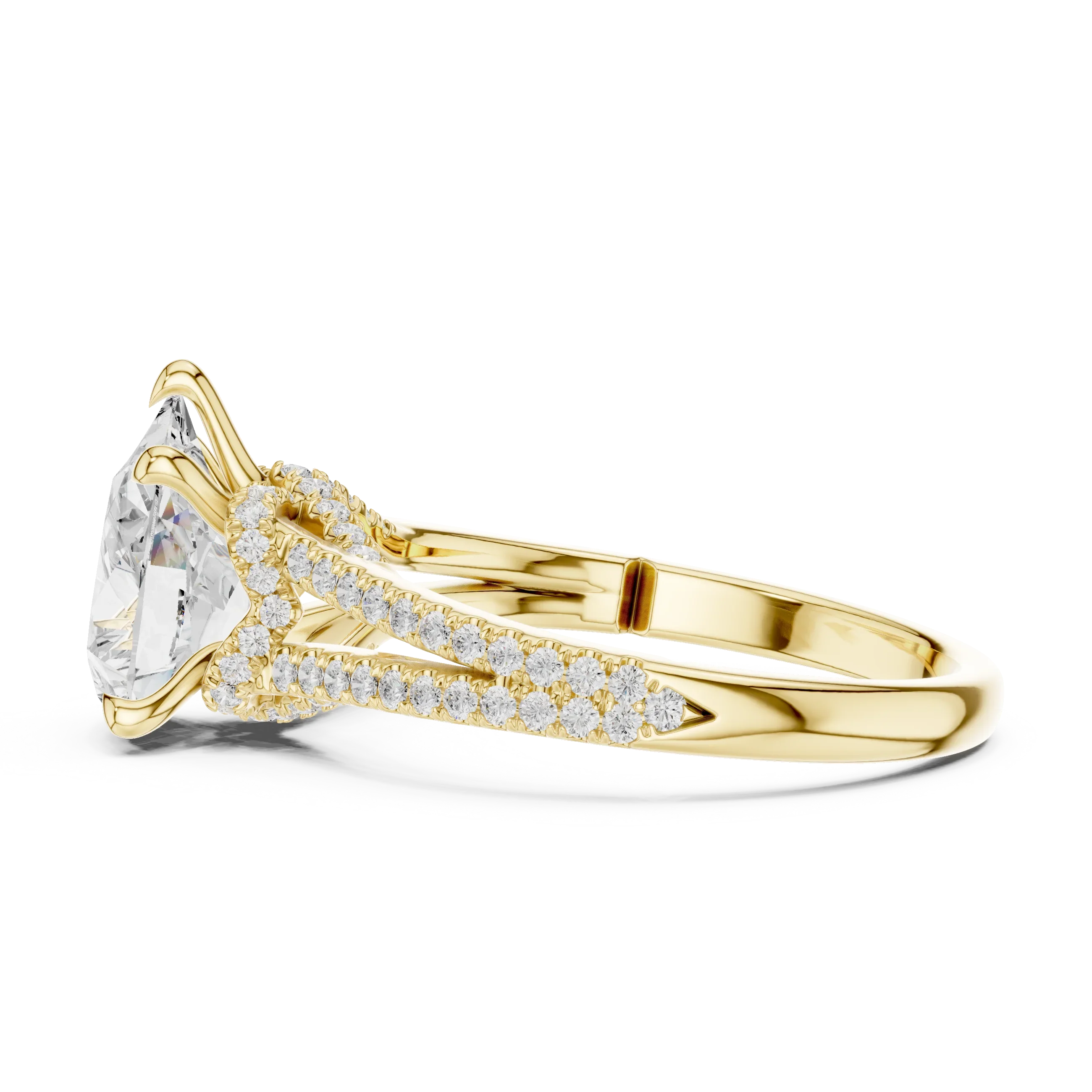 2.91 CTW Pear Cut Lab Diamond Split Pavé Shank Engagement Ring in 10K Gold