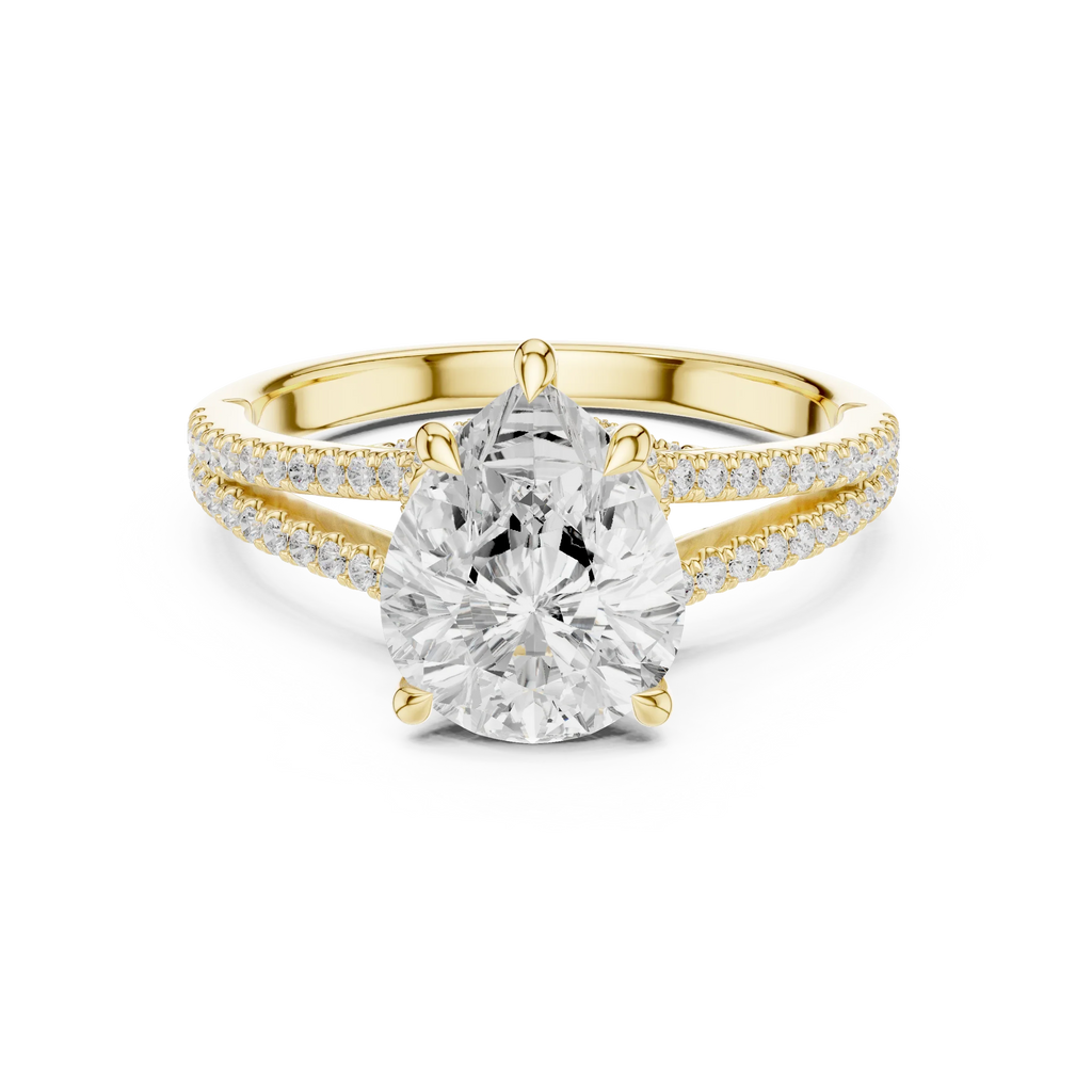 2.91 CTW Pear Cut Lab Diamond Split Pavé Shank Engagement Ring in 10K Gold