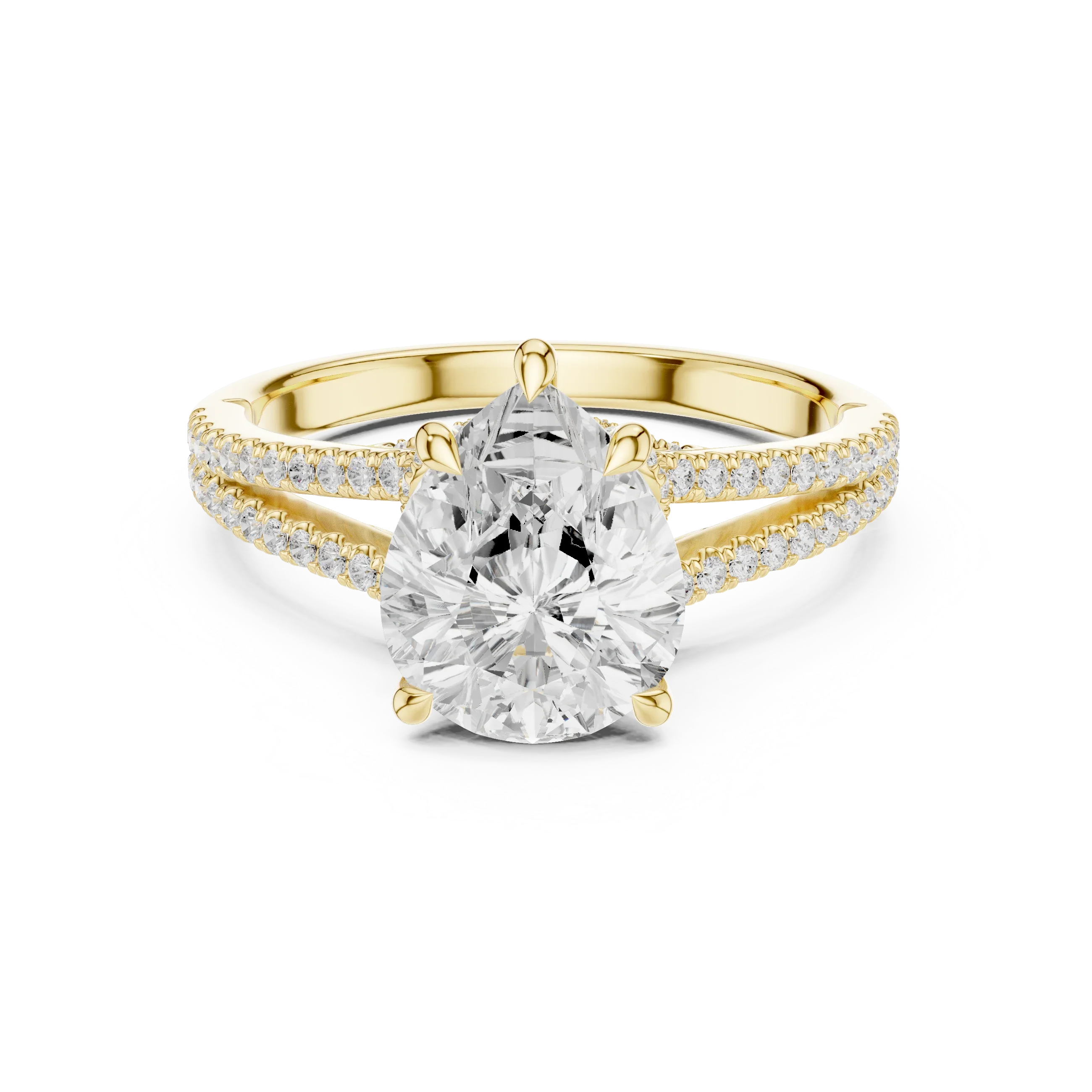 2.91 CTW Pear Cut Lab Diamond Split Pavé Shank Engagement Ring in 10K Gold