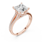2.91 CTW Princess Cut Lab Diamond Split Pavé Shank Engagement Ring in 10K Gold