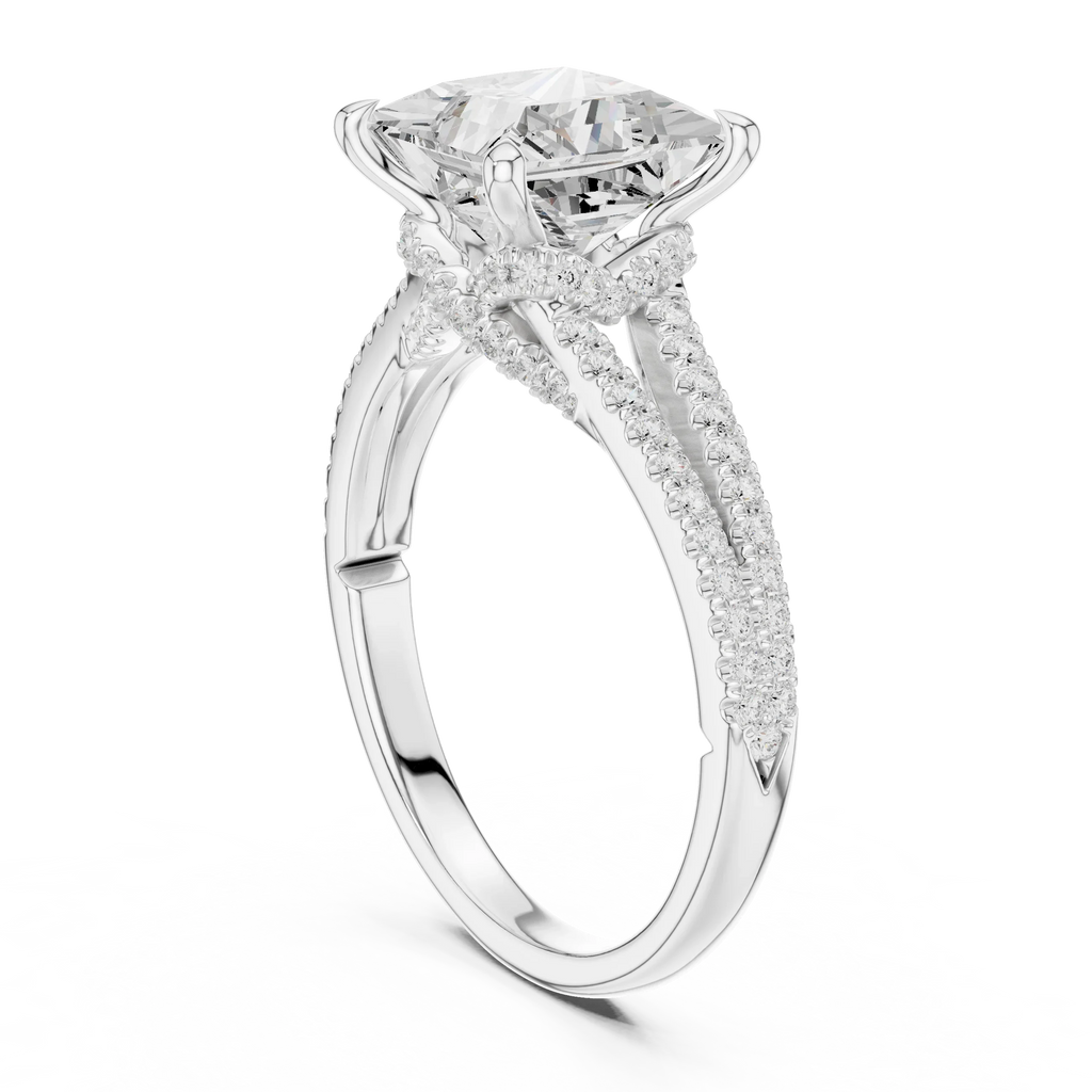 2.91 CTW Princess Cut Lab Diamond Split Pavé Shank Engagement Ring in 10K Gold