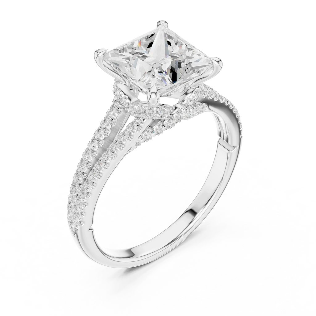 2.91 CTW Princess Cut Lab Diamond Split Pavé Shank Engagement Ring in 10K Gold