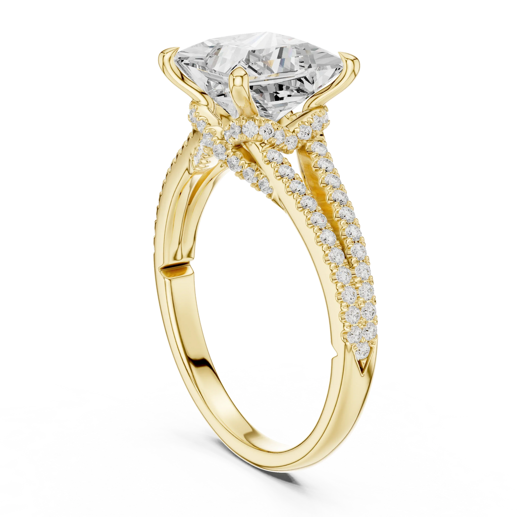 2.91 CTW Princess Cut Lab Diamond Split Pavé Shank Engagement Ring in 10K Gold