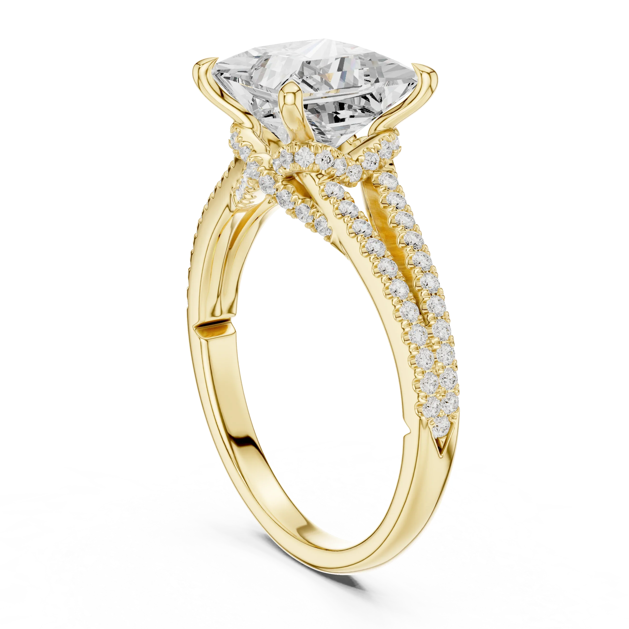 2.91 CTW Princess Cut Lab Diamond Split Pavé Shank Engagement Ring in 10K Gold