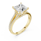 2.91 CTW Princess Cut Lab Diamond Split Pavé Shank Engagement Ring in 10K Gold
