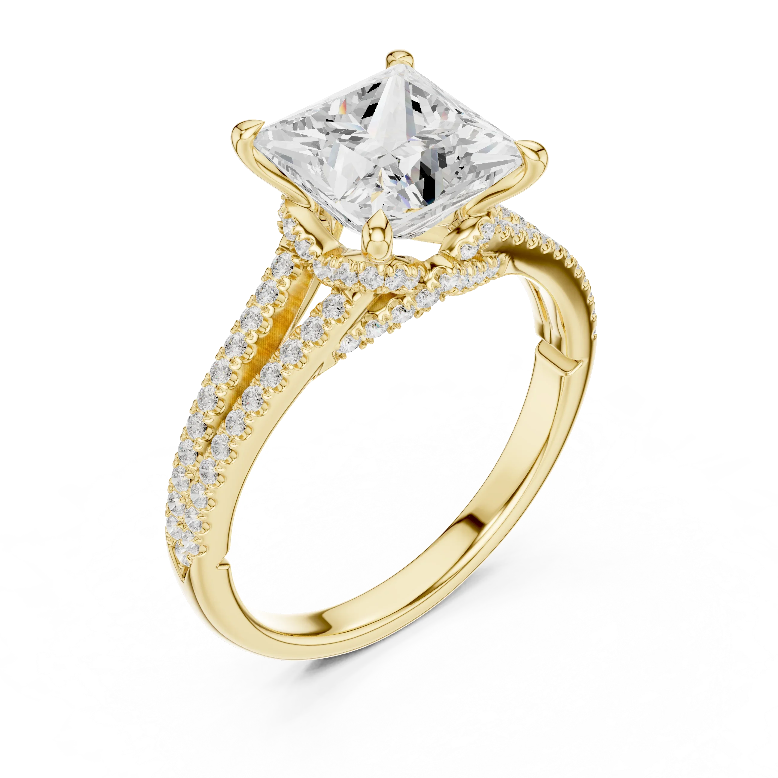 2.91 CTW Princess Cut Lab Diamond Split Pavé Shank Engagement Ring in 10K Gold