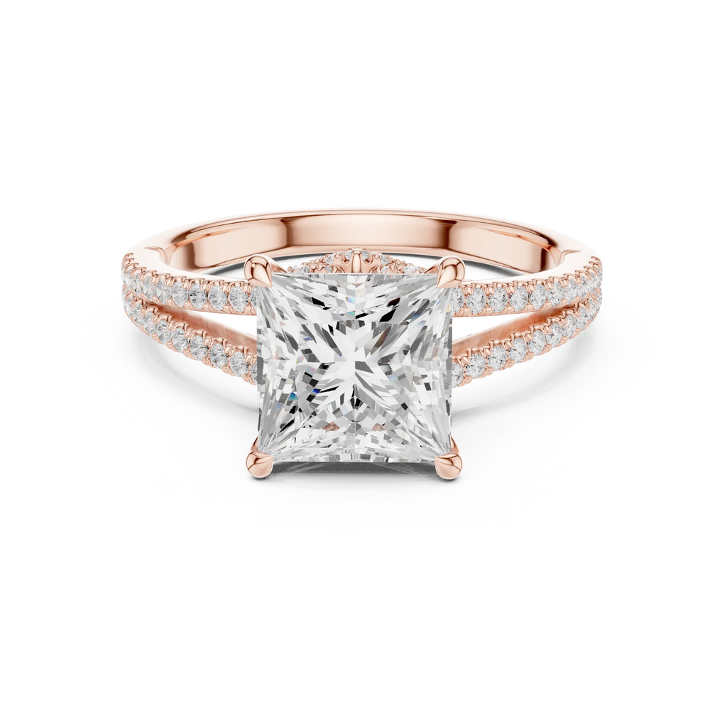 2.91 CTW Princess Cut Lab Diamond Split Pavé Shank Engagement Ring in 10K Gold