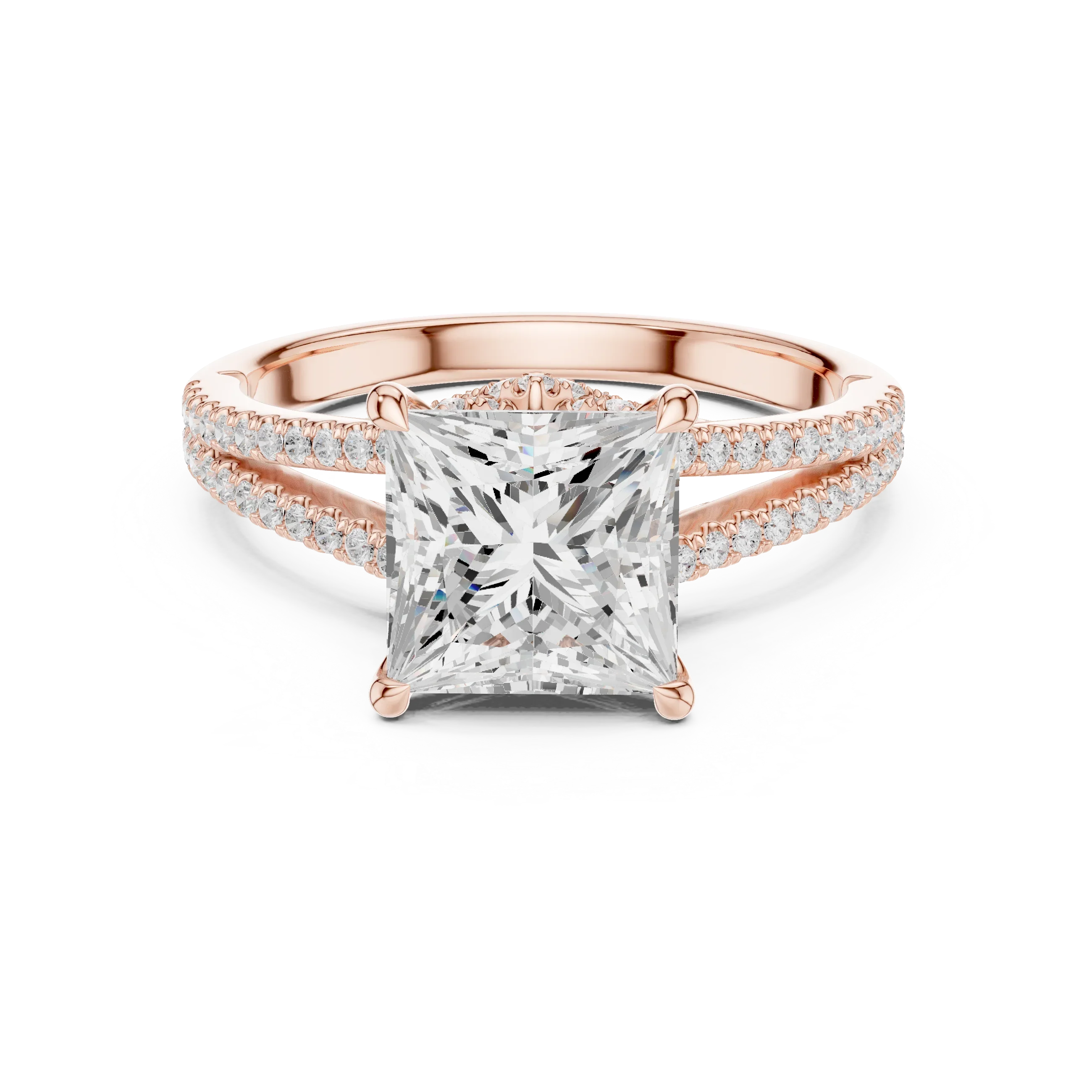 2.91 CTW Princess Cut Lab Diamond Split Pavé Shank Engagement Ring in 10K Gold