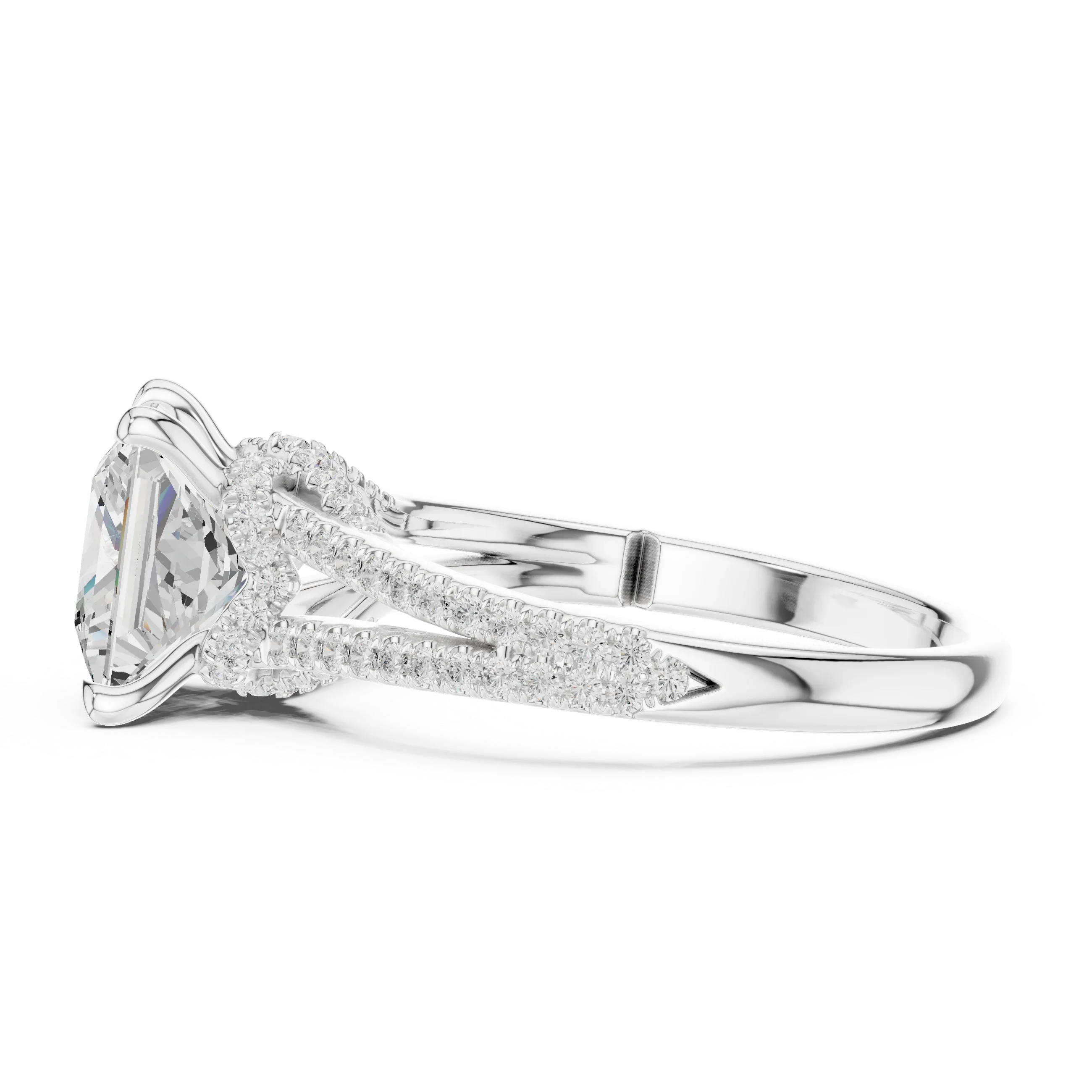 2.91 CTW Princess Cut Lab Diamond Split Pavé Shank Engagement Ring in 10K Gold