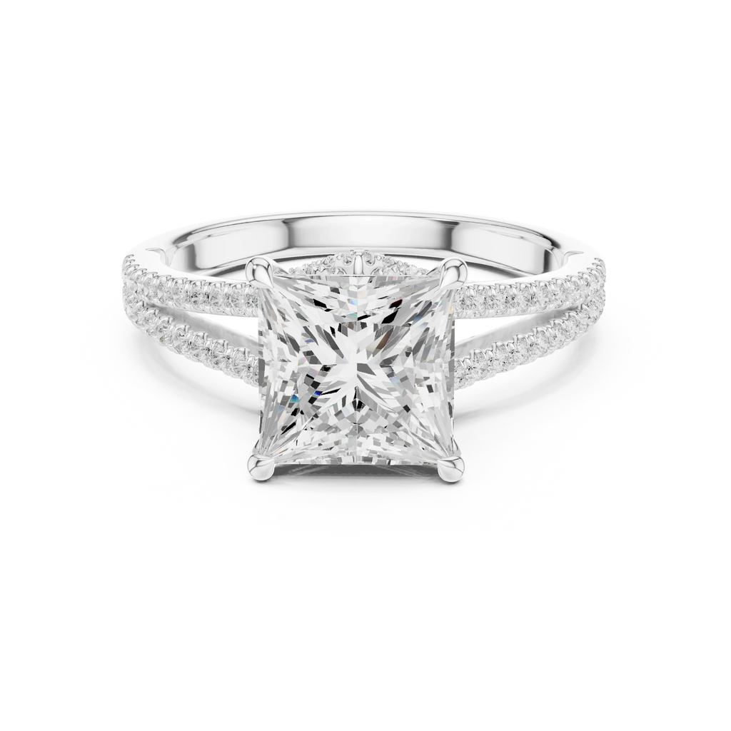 2.91 CTW Princess Cut Lab Diamond Split Pavé Shank Engagement Ring in 10K Gold