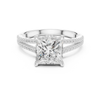 2.91 CTW Princess Cut Lab Diamond Split Pavé Shank Engagement Ring in 10K Gold