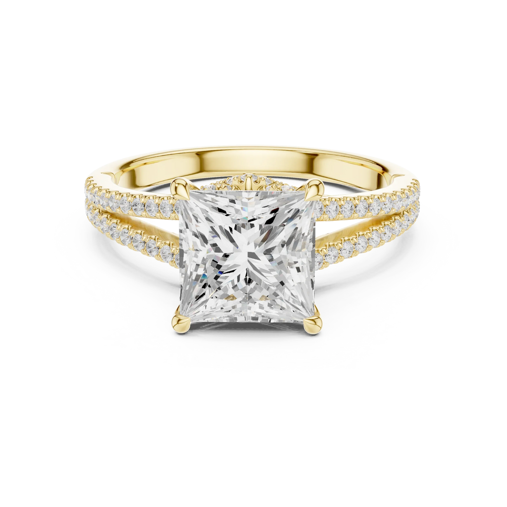 2.91 CTW Princess Cut Lab Diamond Split Pavé Shank Engagement Ring in 10K Gold
