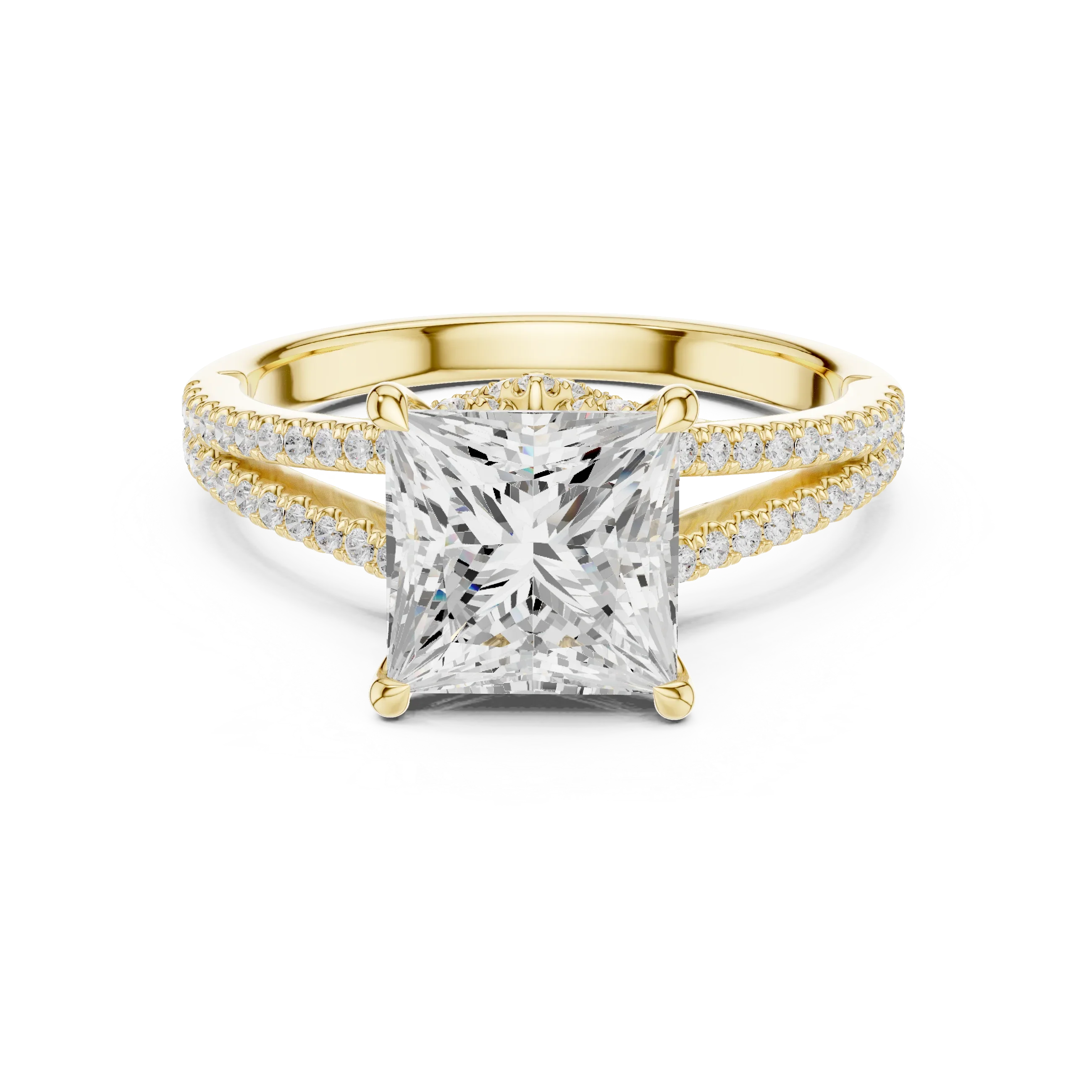 2.91 CTW Princess Cut Lab Diamond Split Pavé Shank Engagement Ring in 10K Gold