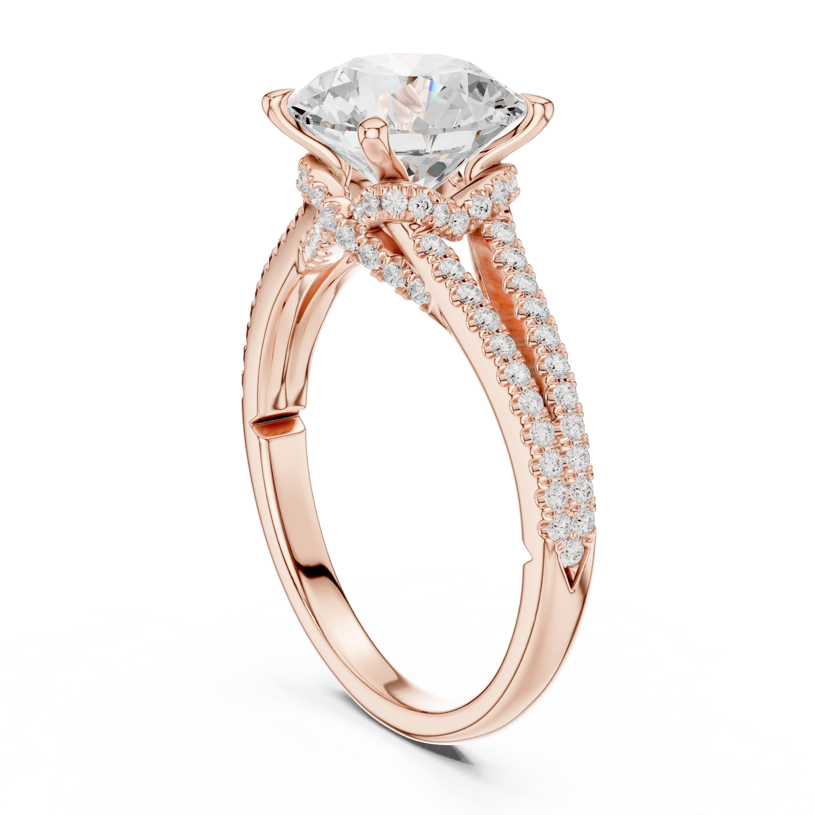 2.91 CTW Round Cut Lab Diamond Split Pavé Shank Engagement Ring in 10K Gold