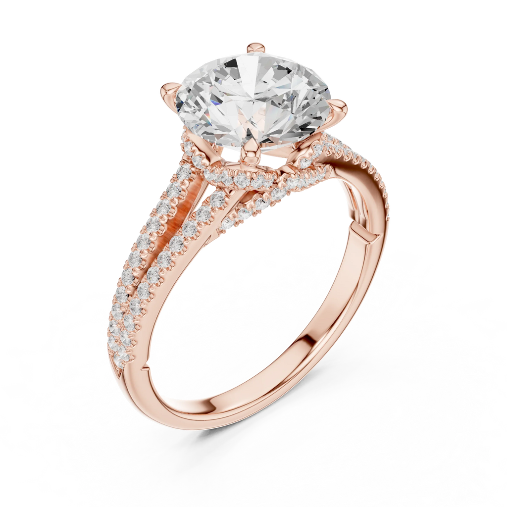 2.91 CTW Round Cut Lab Diamond Split Pavé Shank Engagement Ring in 10K Gold