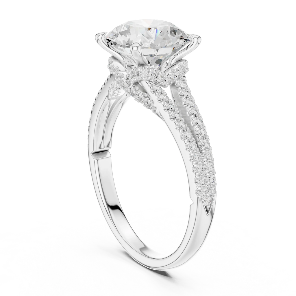 2.91 CTW Round Cut Lab Diamond Split Pavé Shank Engagement Ring in 10K Gold