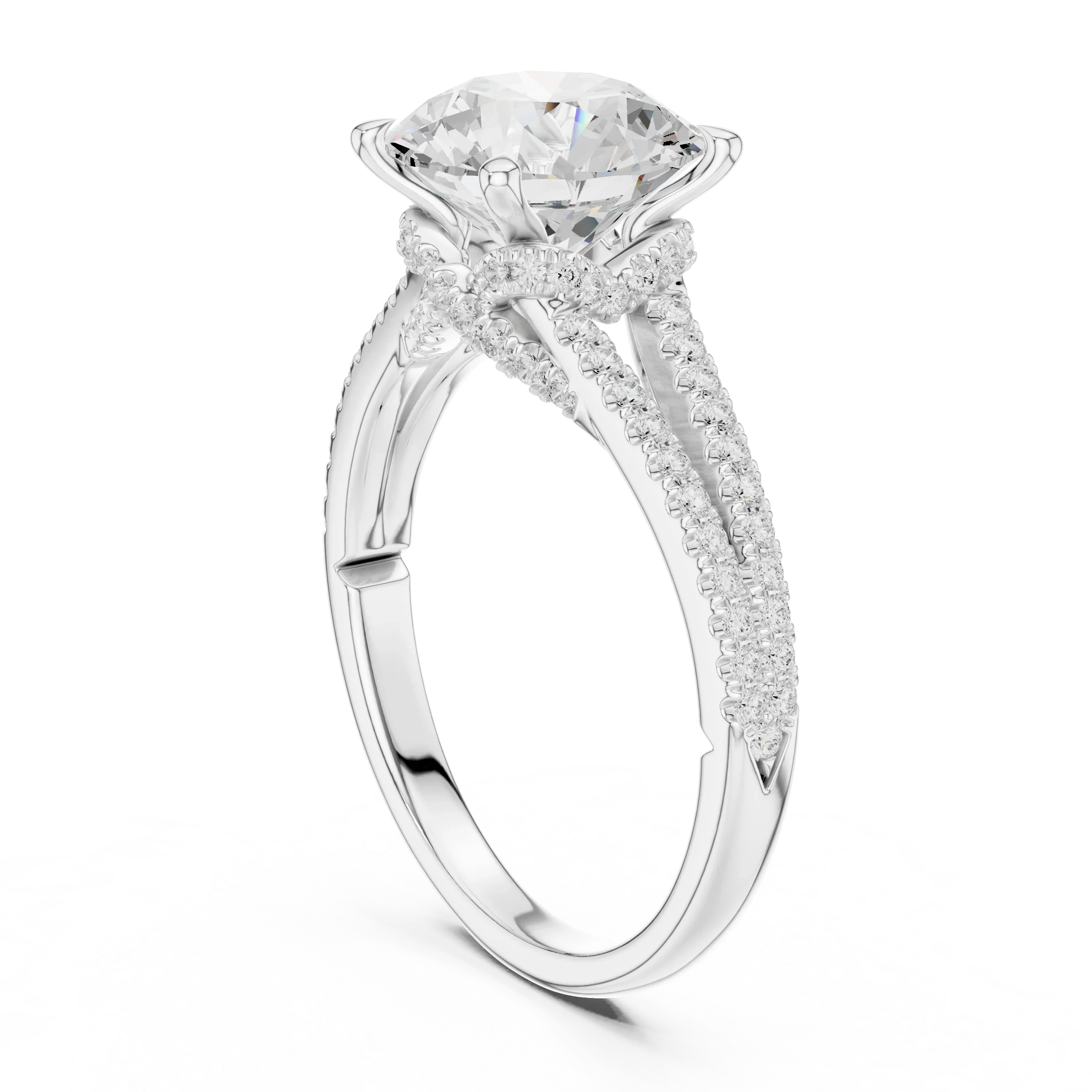 2.91 CTW Round Cut Lab Diamond Split Pavé Shank Engagement Ring in 10K Gold