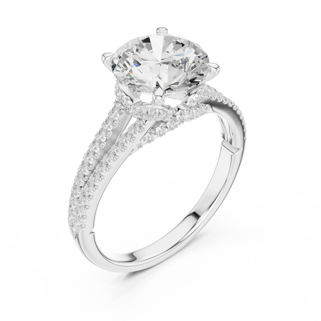 2.91 CTW Round Cut Lab Diamond Split Pavé Shank Engagement Ring in 10K Gold