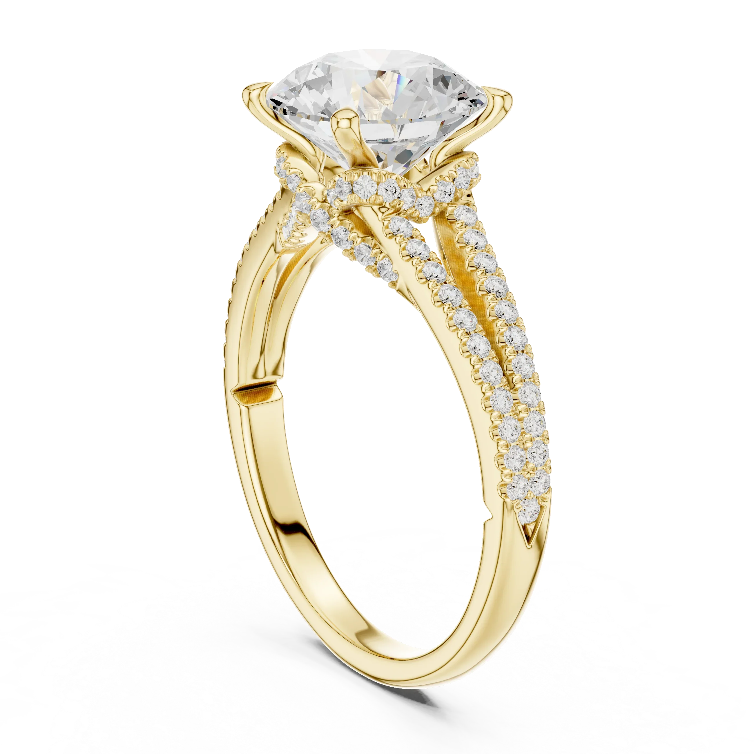 2.91 CTW Round Cut Lab Diamond Split Pavé Shank Engagement Ring in 10K Gold