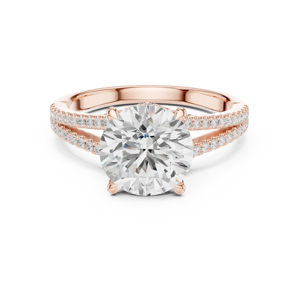 2.91 CTW Round Cut Lab Diamond Split Pavé Shank Engagement Ring in 10K Gold