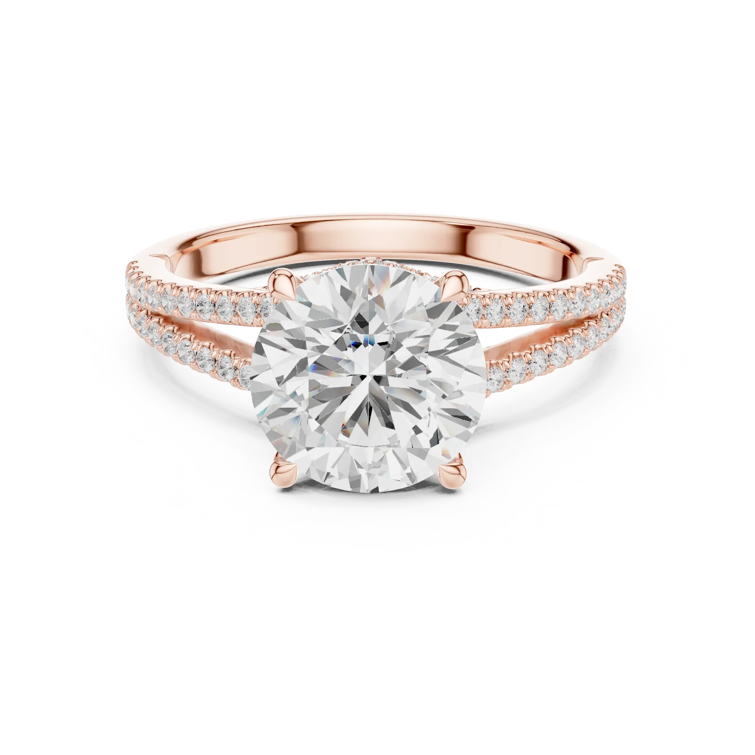 2.91 CTW Round Cut Lab Diamond Split Pavé Shank Engagement Ring in 10K Gold