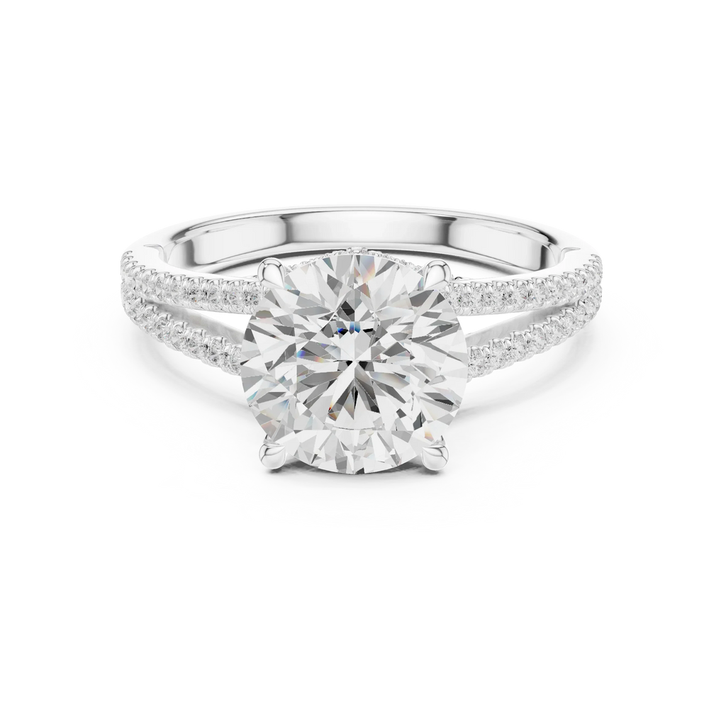 2.91 CTW Round Cut Lab Diamond Split Pavé Shank Engagement Ring in 10K Gold
