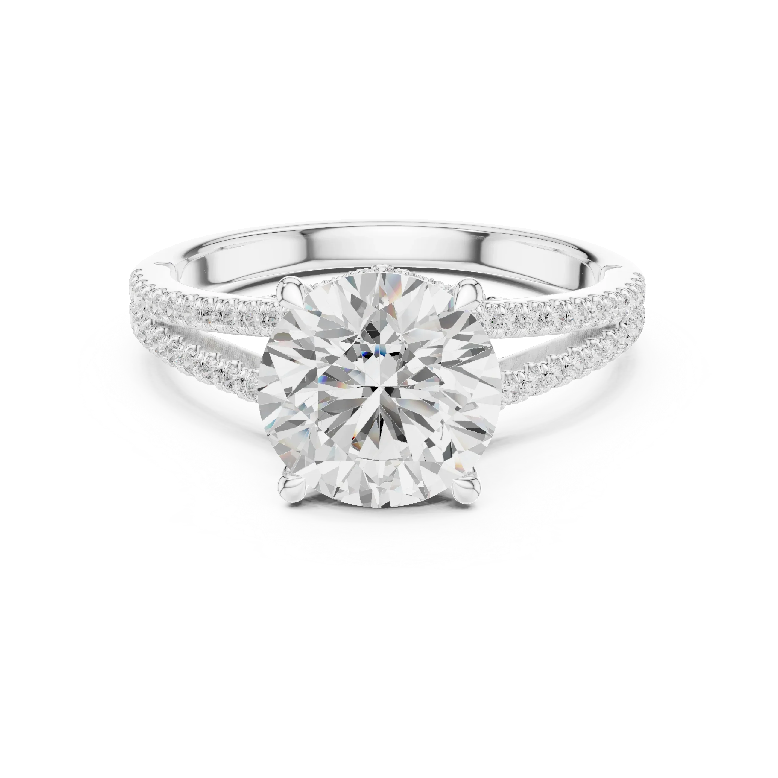 2.91 CTW Round Cut Lab Diamond Split Pavé Shank Engagement Ring in 10K Gold