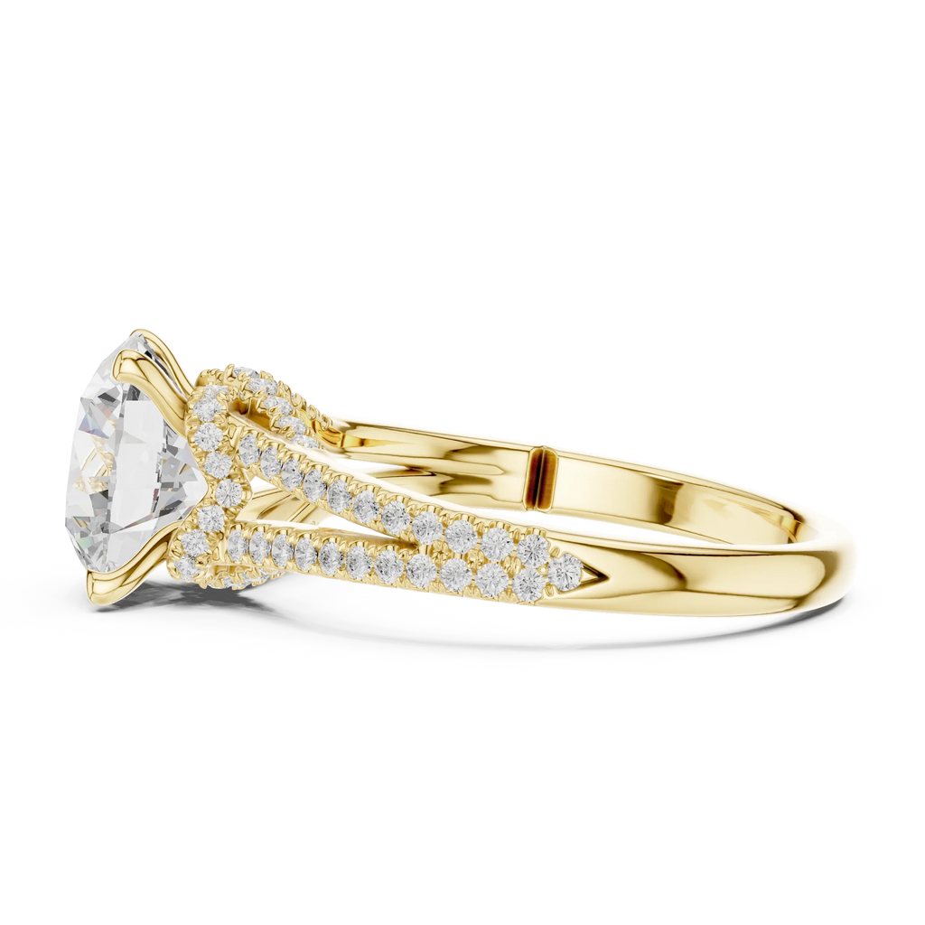 2.91 CTW Round Cut Lab Diamond Split Pavé Shank Engagement Ring in 10K Gold