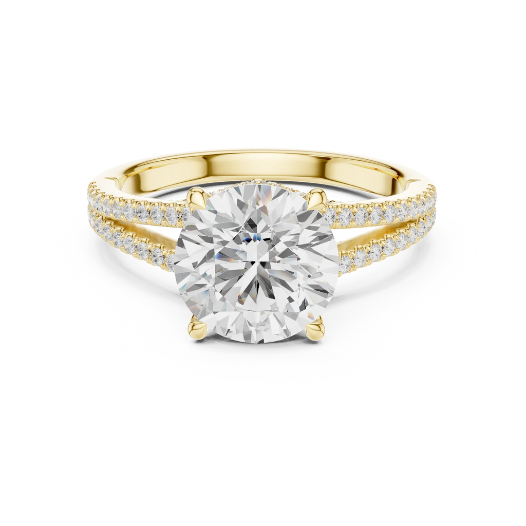2.91 CTW Round Cut Lab Diamond Split Pavé Shank Engagement Ring in 10K Gold