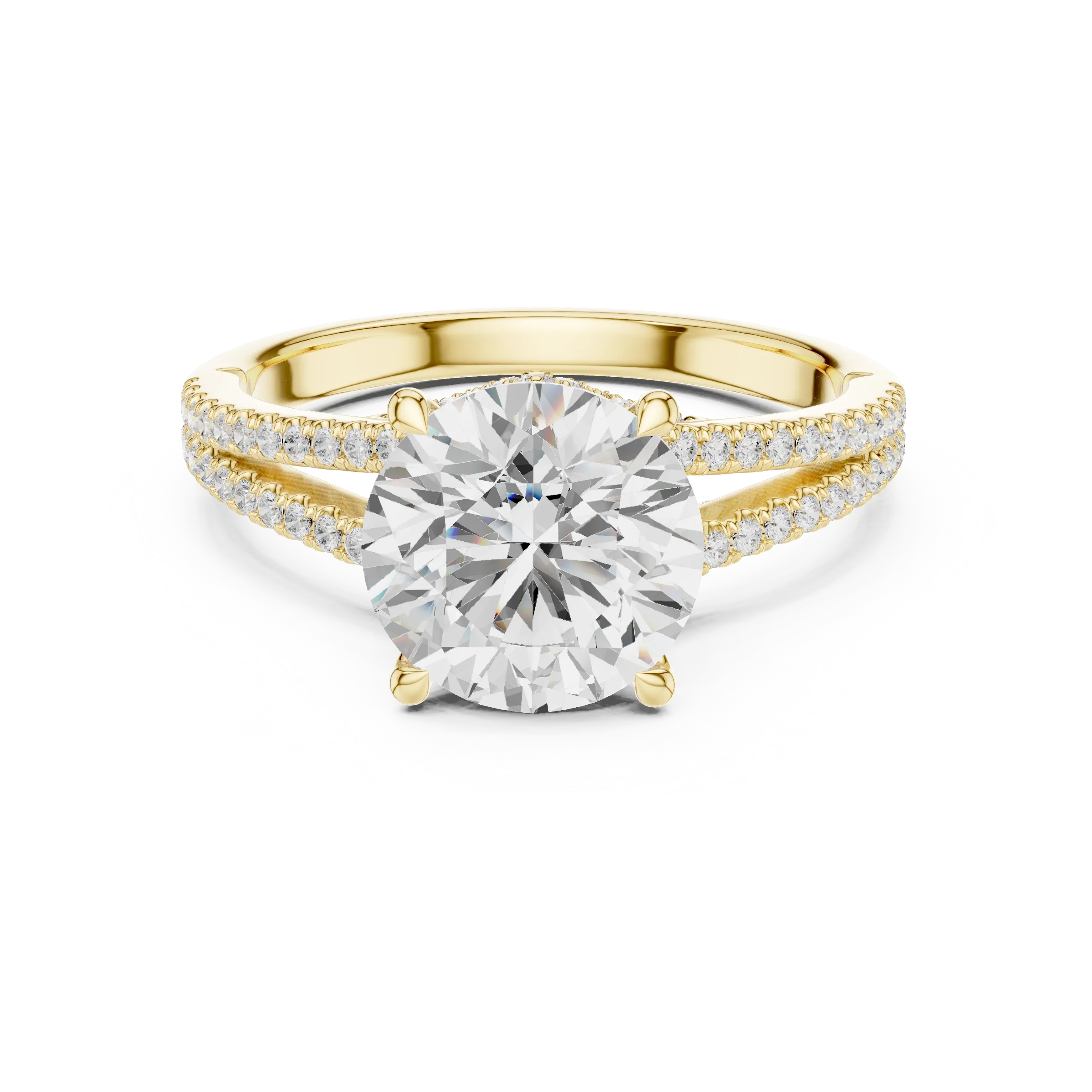 2.91 CTW Round Cut Lab Diamond Split Pavé Shank Engagement Ring in 10K Gold