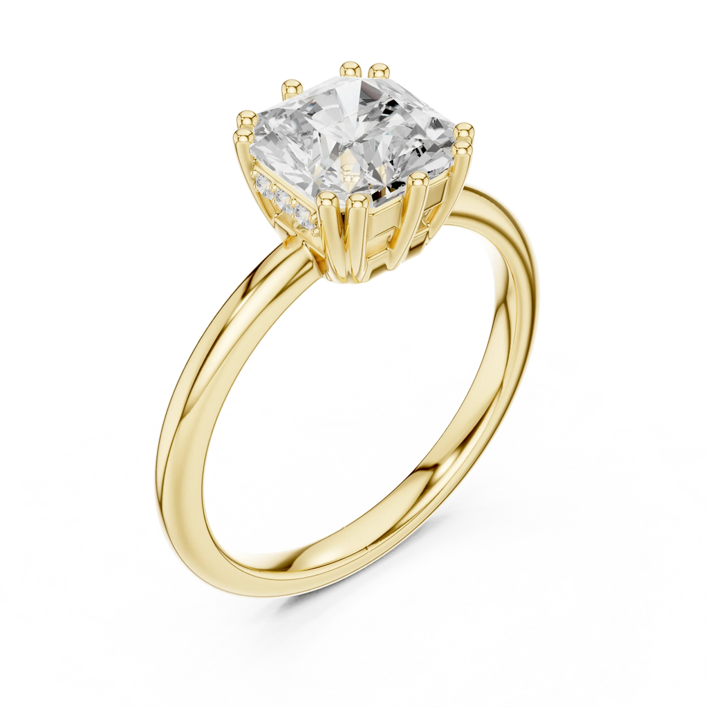 14K Yellow Gold 2.06 CTW Asscher Cut Moissanite Hidden Halo Engagement Diamond Ring