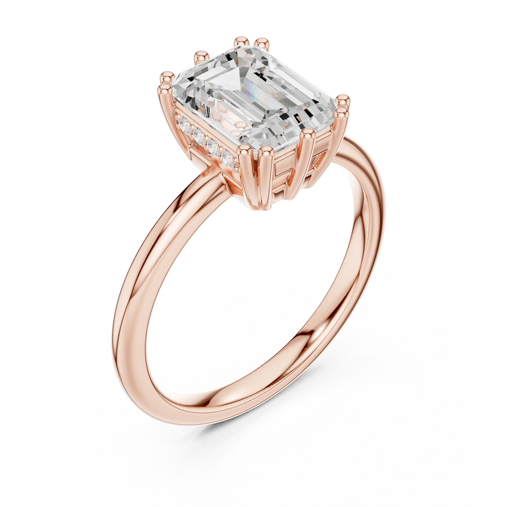 14K Yellow Gold 2.06 CTW Emerald Cut Moissanite Hidden Halo Engagement Diamond Ring