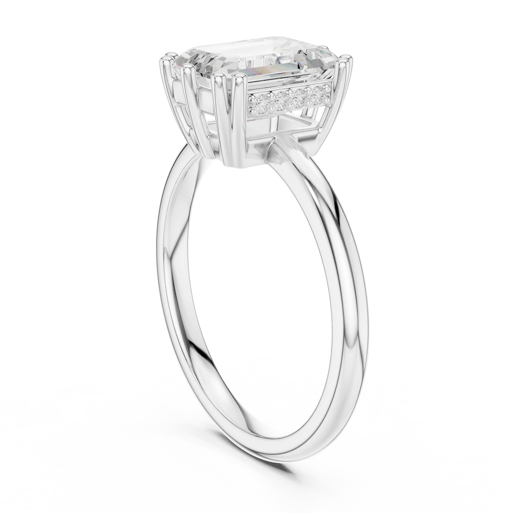 14K Yellow Gold 2.06 CTW Emerald Cut Moissanite Hidden Halo Engagement Diamond Ring