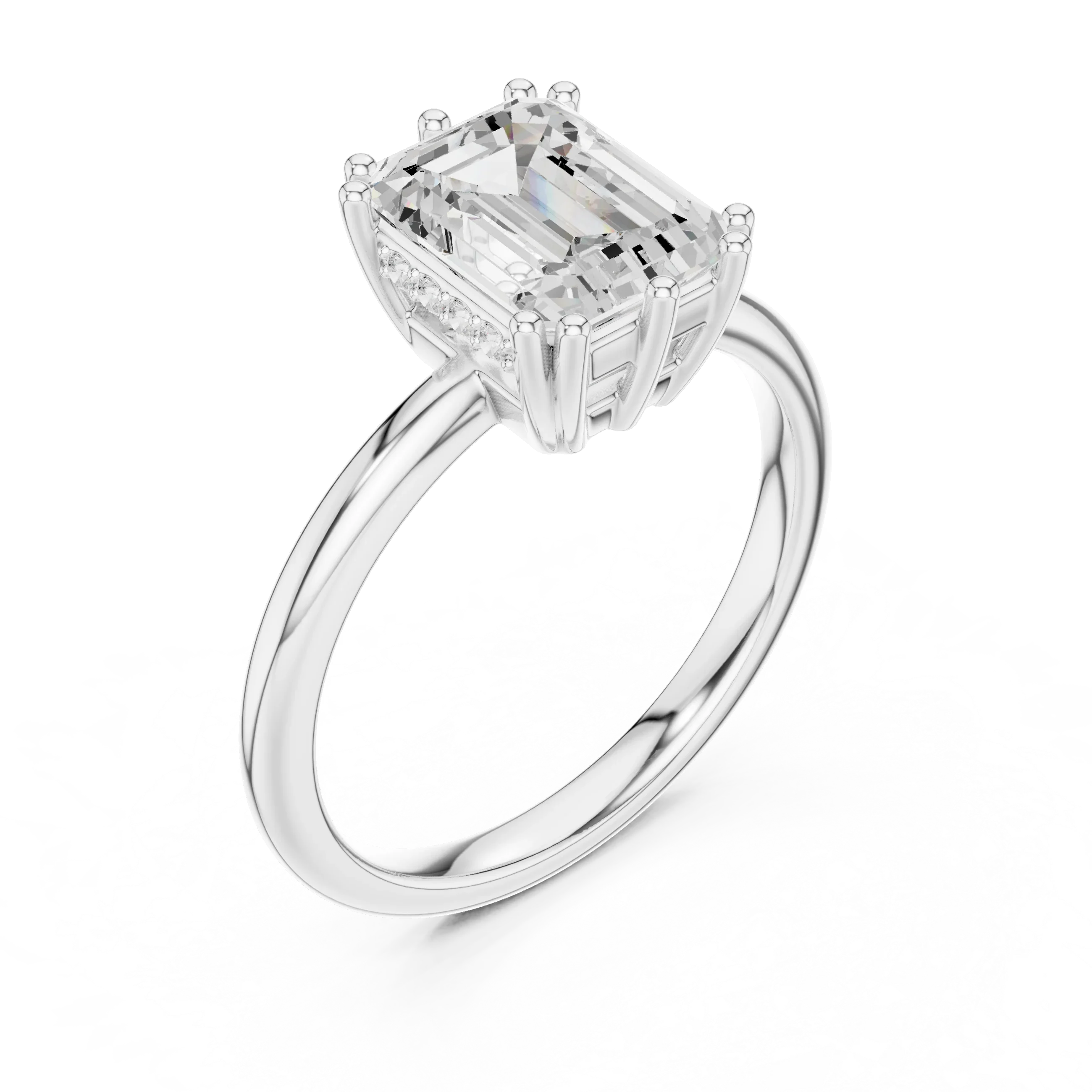 14K Yellow Gold 2.06 CTW Emerald Cut Moissanite Hidden Halo Engagement Diamond Ring